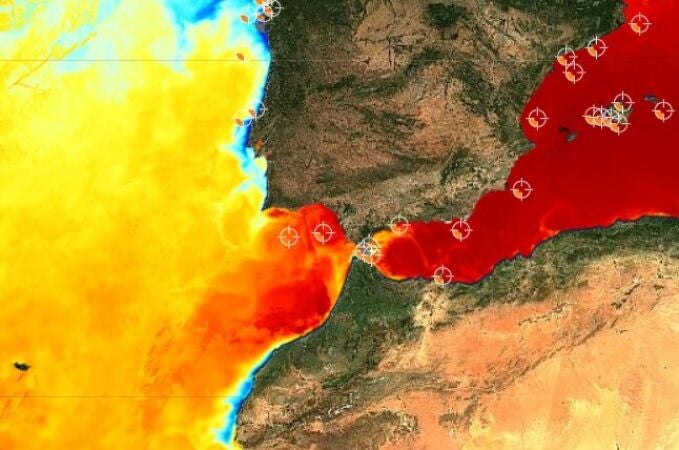 Mapa con los registros de las boyas en el mar Mediterráneo