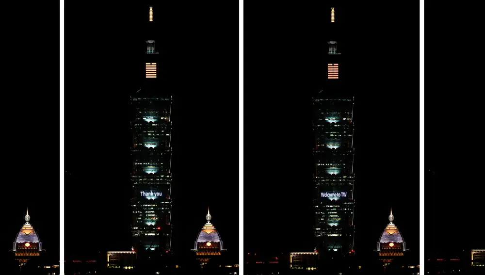 El edificio más emblemático de Taiwán, el rascacielos Taipei 101, ha dado la bienvenida a Pelosi con mensajes de cariño
