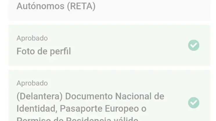 Captura de la app de Uber Eats que permite trabajar como autónomo, tras el envío del correo informativo