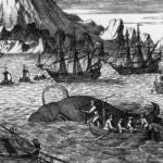 Recreación del encuentro entre los indios alonquinos y los balleneros vascos