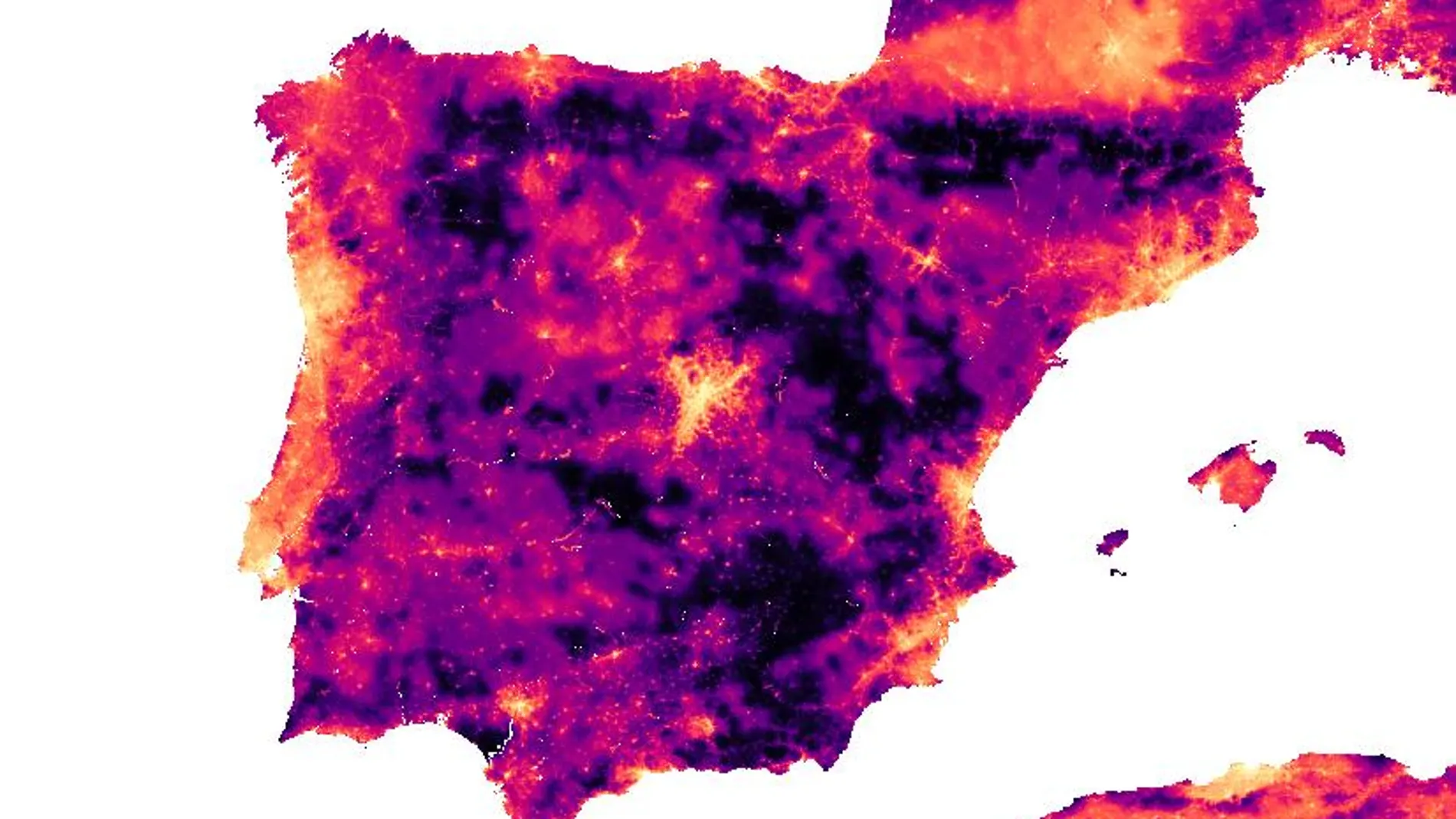 En negro las zonas más "solitarias "de España.