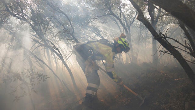 Un brigada forestal de Castilla-La Mancha realiza labores de extinción en El Toro (Castellón)