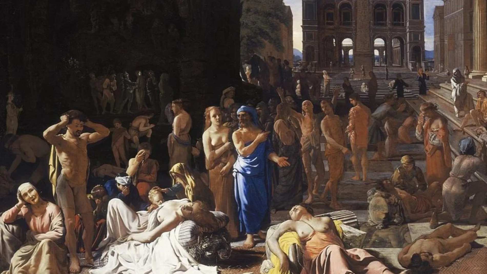 En esta obra, "La Peste en Atenas", pintada por el artista Michiel Sweerts, se muestra la devastación de una epidemia que afectó a la ciudad en el año 430 a. C.