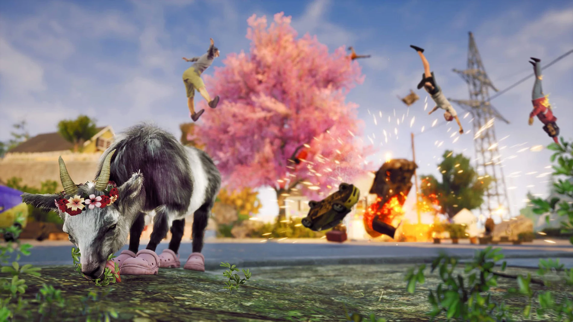 Explosiones bucólicas... así de caótico e inesperado es Goat Simulator 3