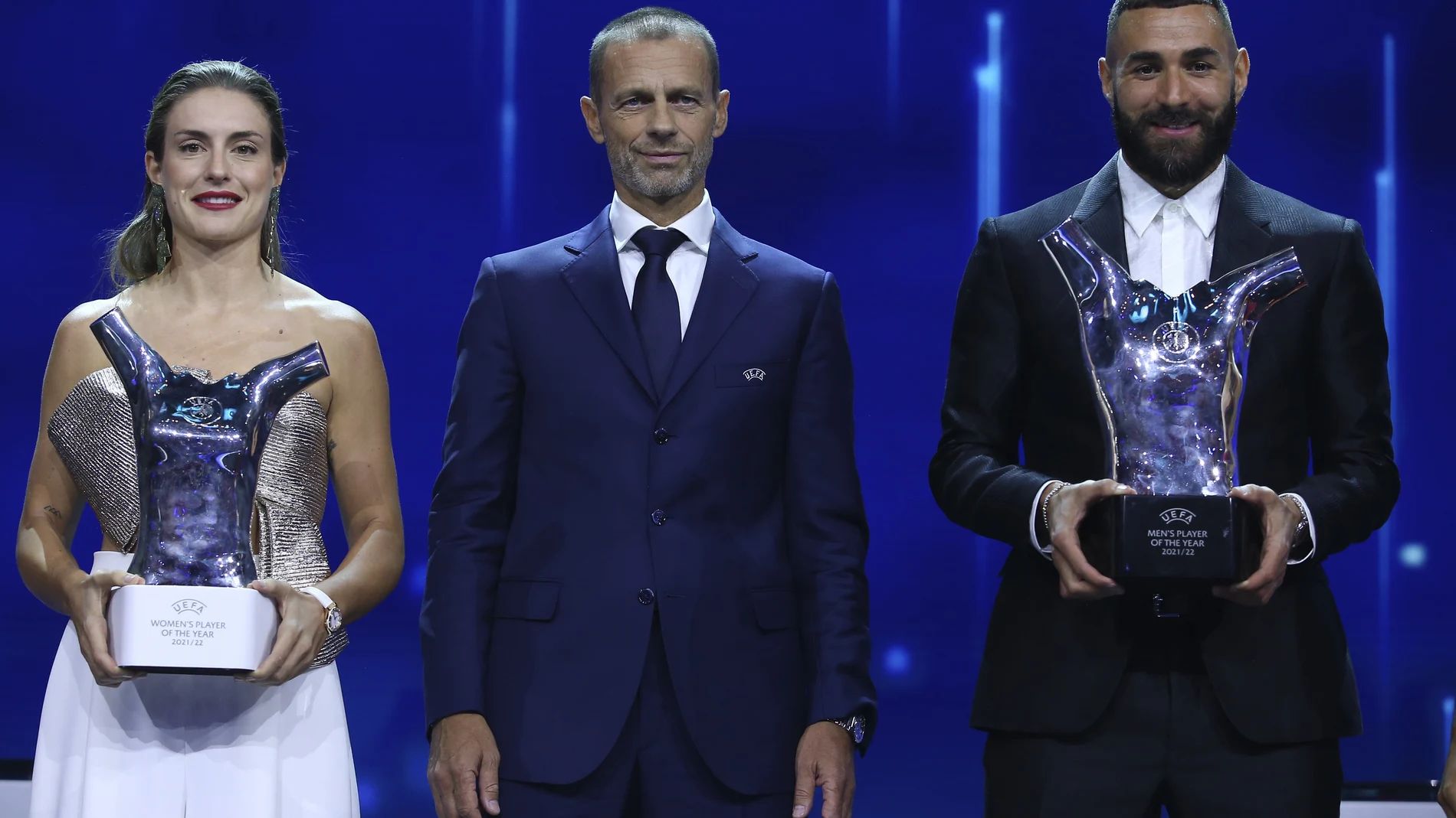 Ceferin, junto a Alexia y a Benzema en la pasada gala de la UEFA