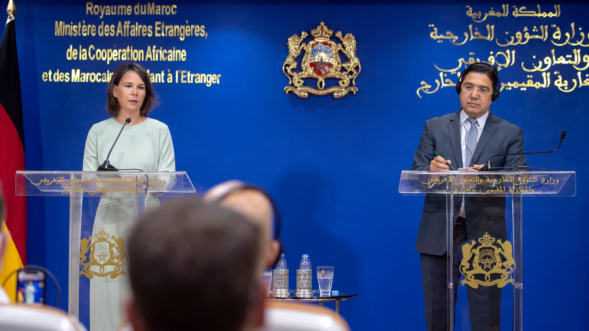 La ministra de Asuntos Exteriores de Alemania con su homólogo marroquí Nasser Bourita EFE/EPA/JALAL MORCHIDI