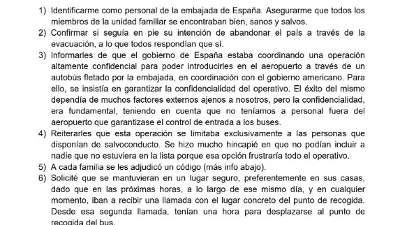 Fragmento del informe de Exteriores sobre la evacuación en Afganistán