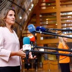 La ministra española de Transición Ecológica, Teresa Ribera, en rueda de prensa en Bruselas
