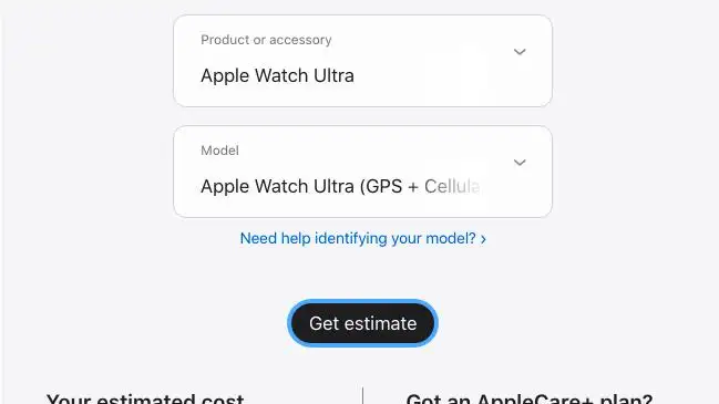 Precio de la reparación del Apple Watch Ultra con y sin el programa Apple Care