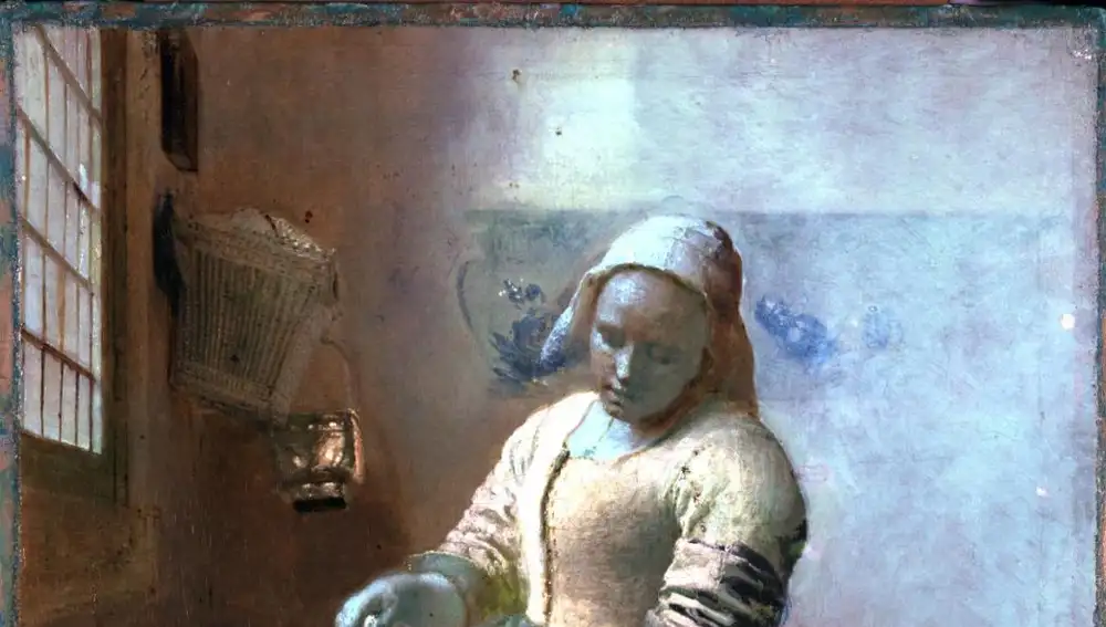Detalle de la obra &quot;La lechera&quot;, de Vermeer, escaneada