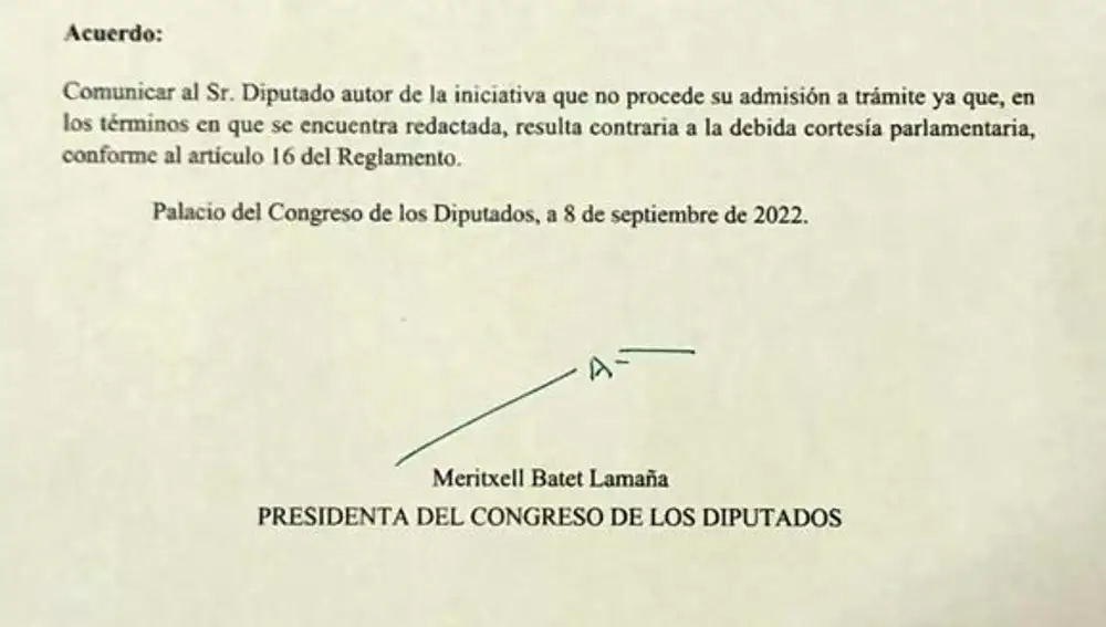 Respuesta de la Mesa del Congreso al diputado Pablo Cambronero