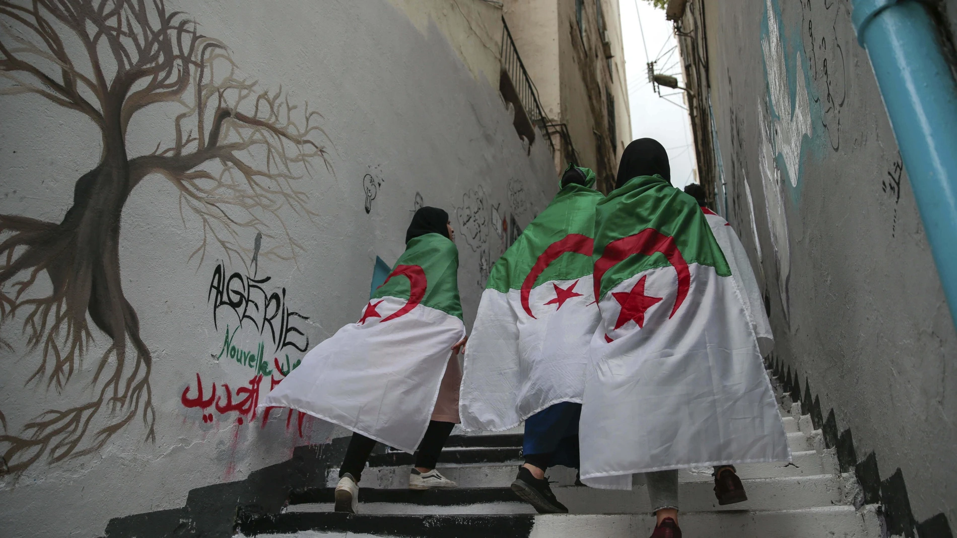 Protesta en Argelia con banderas del Sáhara