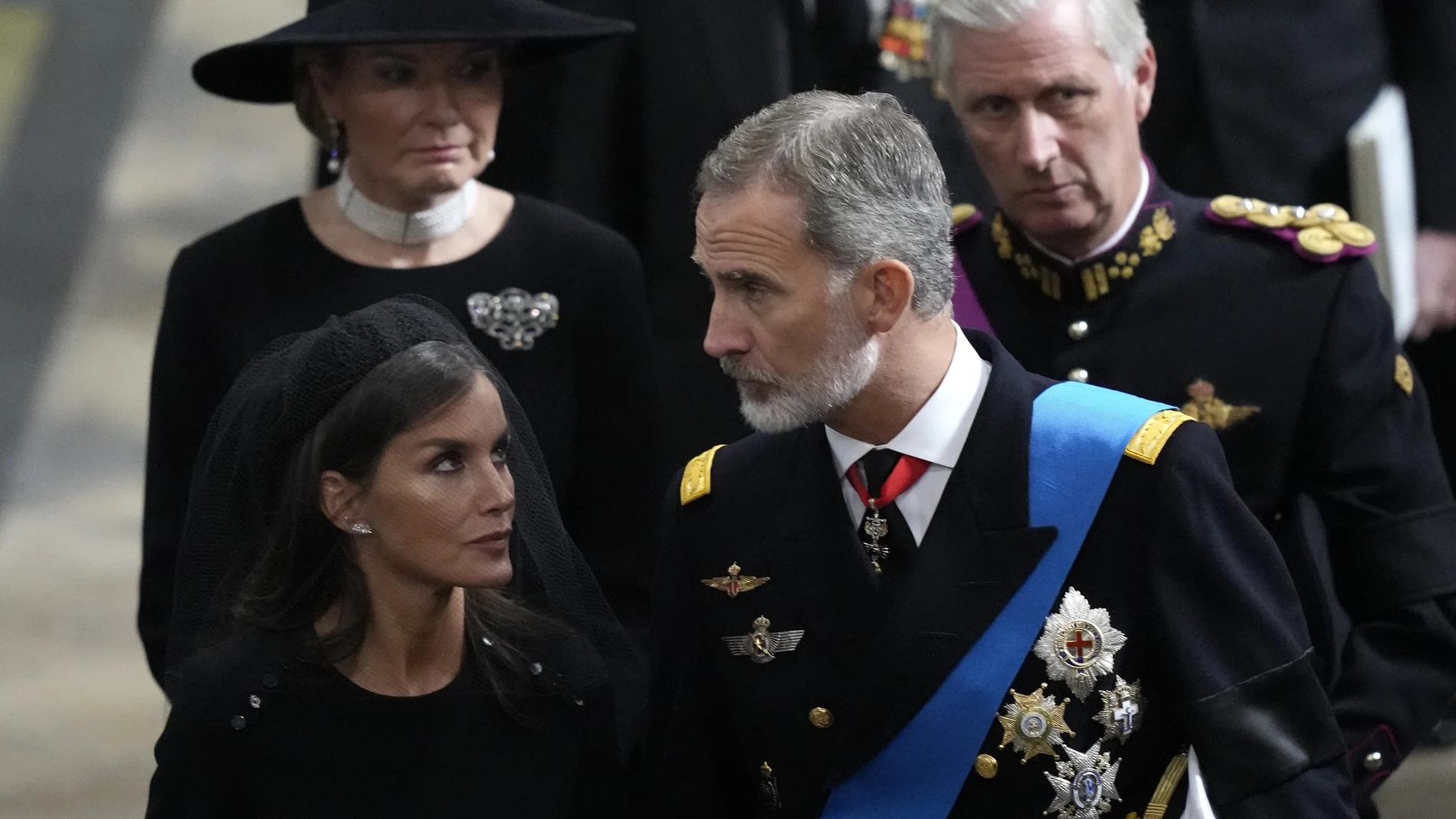 Los Reyes en el funeral de la Reina Isabel II.