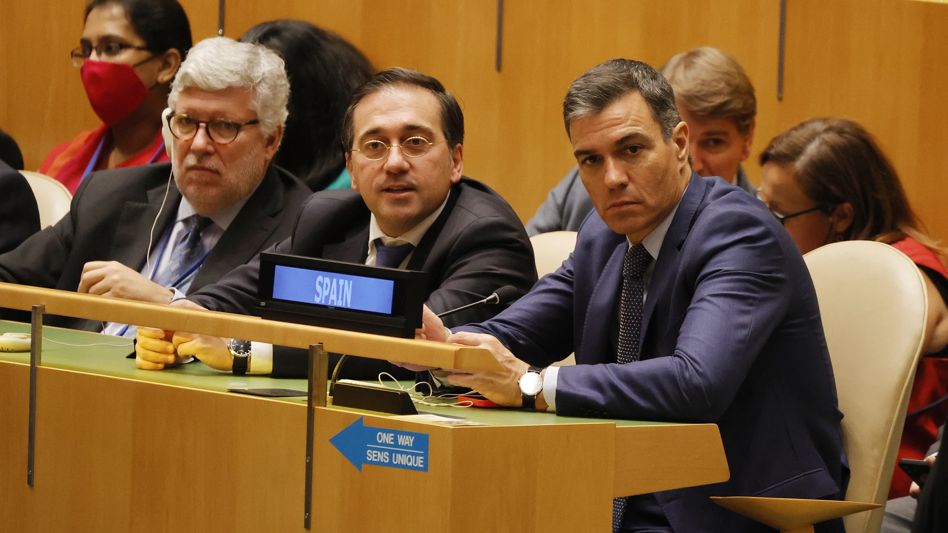 Sánchez y Albares, ayer, en la sede de Naciones Unidas en Nueva York