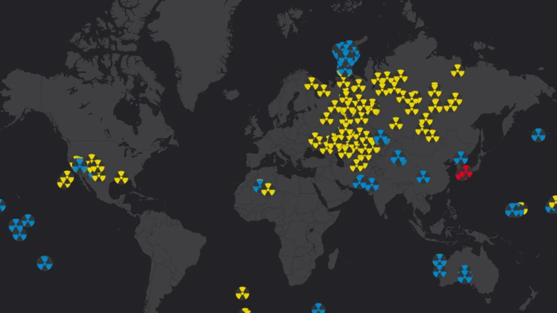 Mapa con todas las detonaciones nucleares desde 1945.