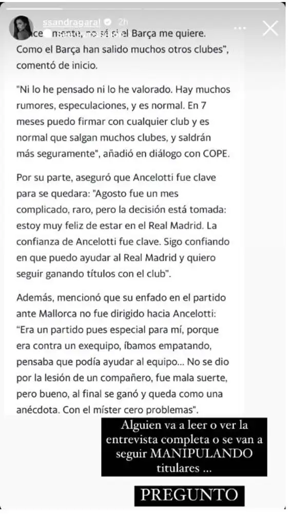 El mensaje de la pareja de Asensio en sus redes sociales