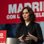 La presidenta de la Comunidad de Madrid, Isabel Díaz Ayuso, durante el acto &quot;Madrid con la hostelería&quot;, celebrado este pasado viernes en la Real Casa de Correos en Madrid
