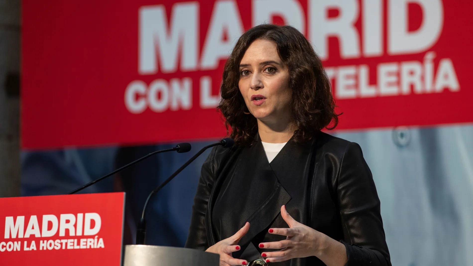 La presidenta de la Comunidad de Madrid, Isabel Díaz Ayuso, durante el acto "Madrid con la hostelería", celebrado este pasado viernes en la Real Casa de Correos en Madrid