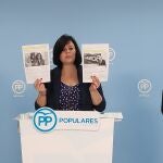 La presidenta del PP de Sevilla, Virginia Pérez, en el centro, junto al secretario general del PP, Juan de la Rosa, y la portavoz del PP en la Diputación de Sevilla, María Eugenia Moreno