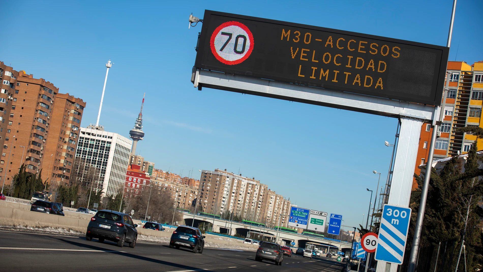 Limitación de velocidad a 70 km/h en la M-30 por alta contaminación