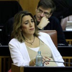 La líder del PSOE-A y ex presidenta de la Junta, Susana Díaz, en el Parlamento andaluz