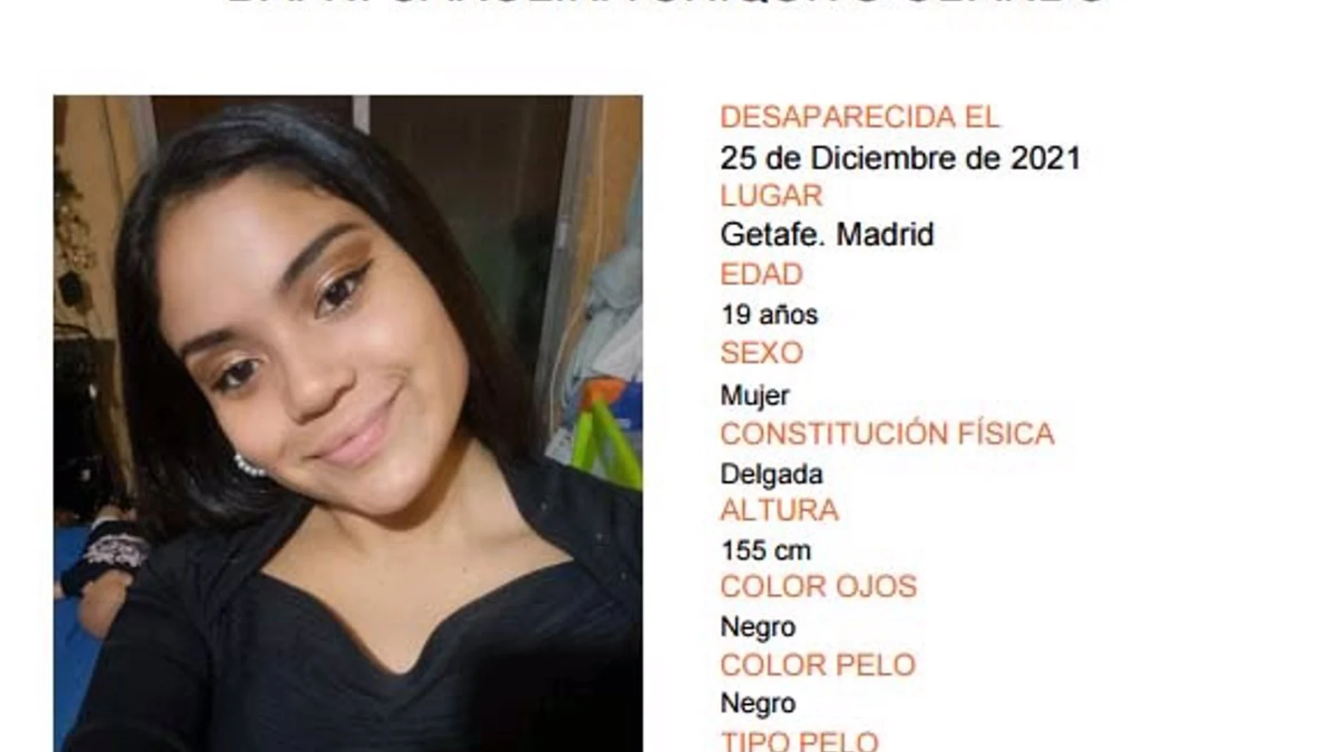 Buscan a una joven de 19 años desaparecida el día de Navidad