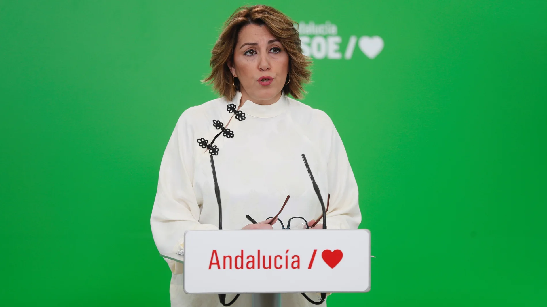 La secretaria general del PSOE-A, Susana Díaz, en la sede regional del partido, ubicada en Sevilla