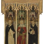 Lluís Borrassà. Tabla principal del retablo de santa Marta, santo Domingo y san Pedro Mártir