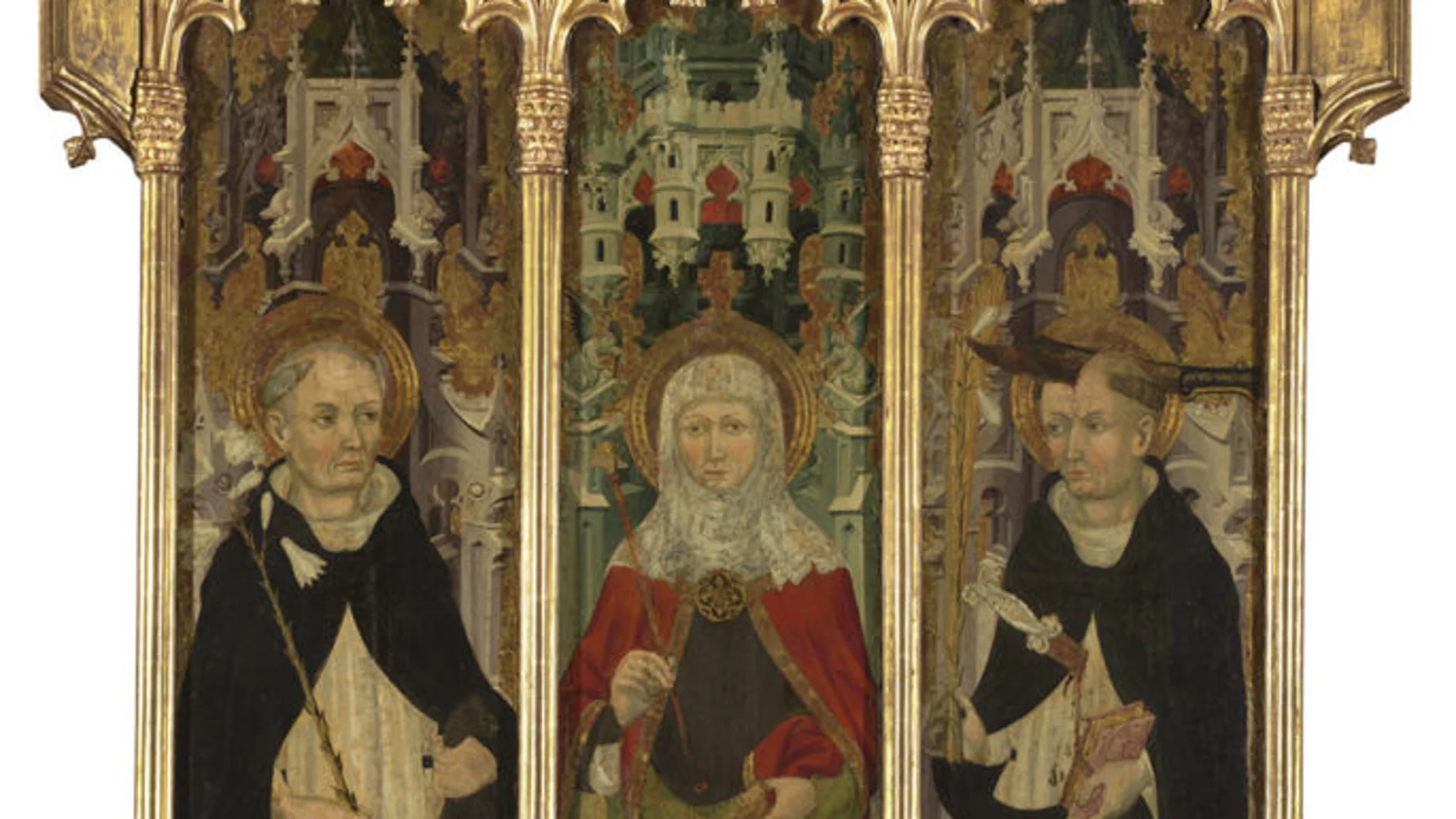 Lluís Borrassà. Tabla principal del retablo de santa Marta, santo Domingo y san Pedro Mártir
