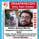 Cartel de SOS Desaparecidos de Adrián Alonso, un joven desaparecido en Torrejón
