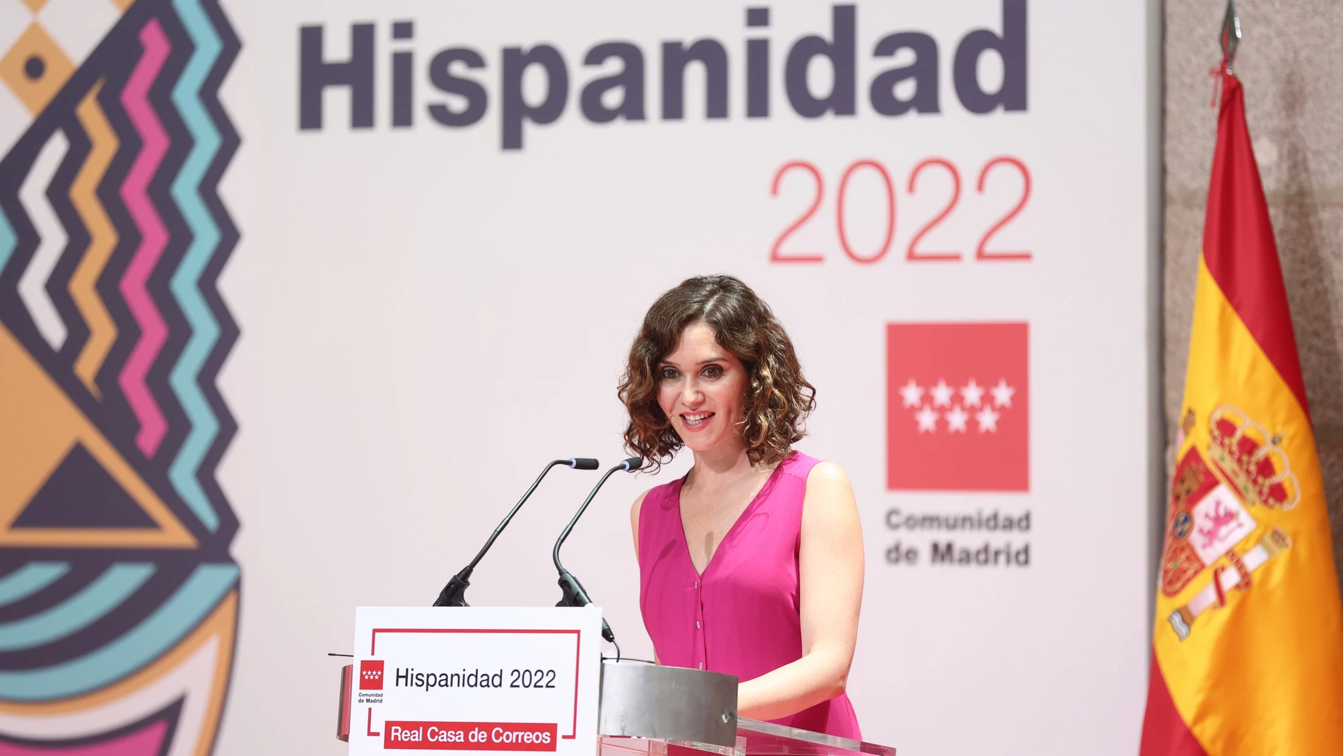 La presidenta de la Comunidad de Madrid, Isabel Díaz Ayuso, interviene en la presentación de la segunda edición de  Hispanidad 2022, en la Real Casa de Correos