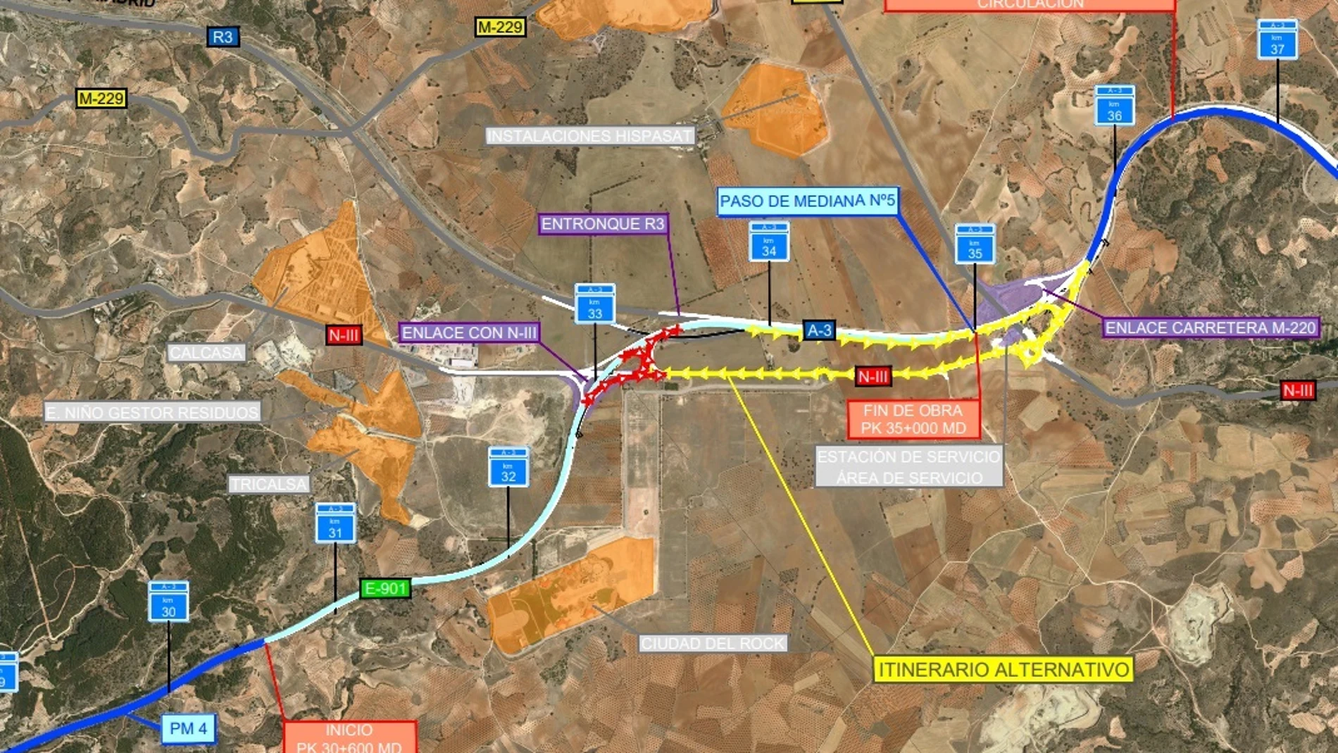 Rehabilitación del firme en la A-3, sentido Valencia, en Madrid