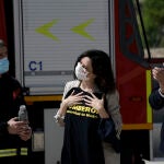 La presidenta en funciones de la Comunidad de Madrid, Isabel Díaz Ayuso, y el consejero de Justicia, Interior y Víctimas, Enrique López, durante la inauguración el nuevo parque regional de Bomberos de la Comunidad de Madrid situado en el municipio de Alcobendas