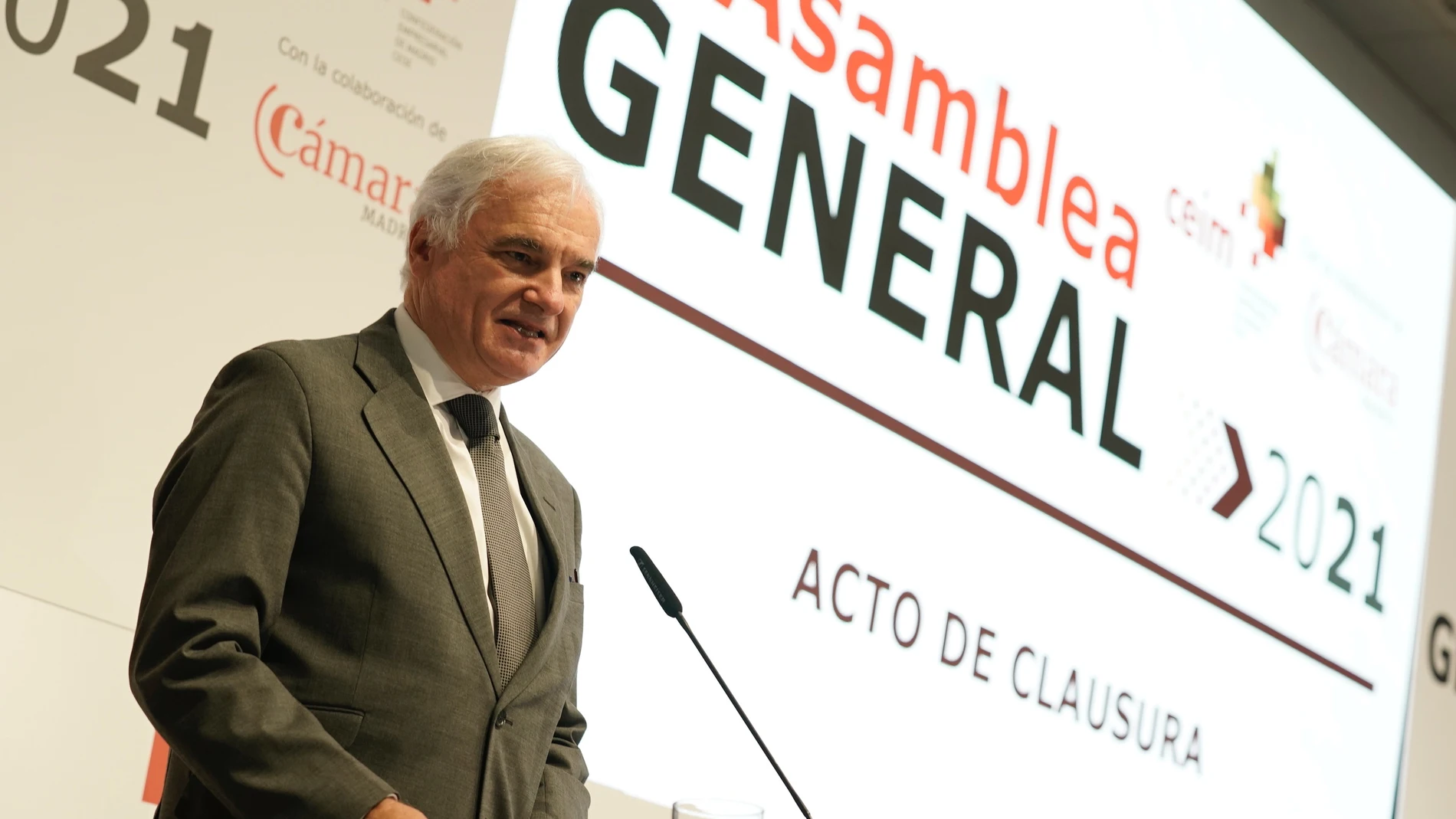 Miguel Garrido, presidente de CEIM en la Asamblea General de la patronal madrileña 2021