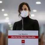 La presidenta de la Comunidad de Madrid, Isabel Díaz Ayuso, visita el Centro Público de Educación Especial María Soriano en Madrid.