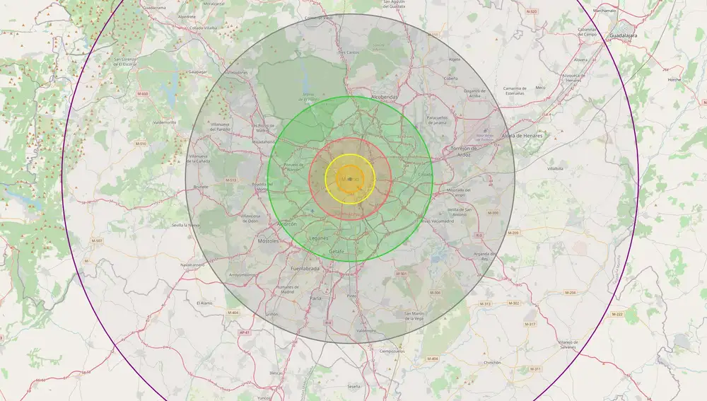 Simulación del impacto de un asteroide como Dimorphos (160 metros) en el centro de Madrid.