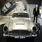 An Aston Martin DB5 stunt car from the film 'No Time To Die' is displayed during a media preview of 60 years of James Bond at Christies Auction House in London, Britain 26 September 2022.