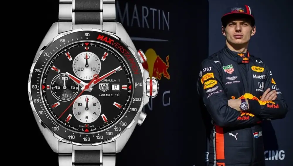 Max Verstappen junto a su reloj.