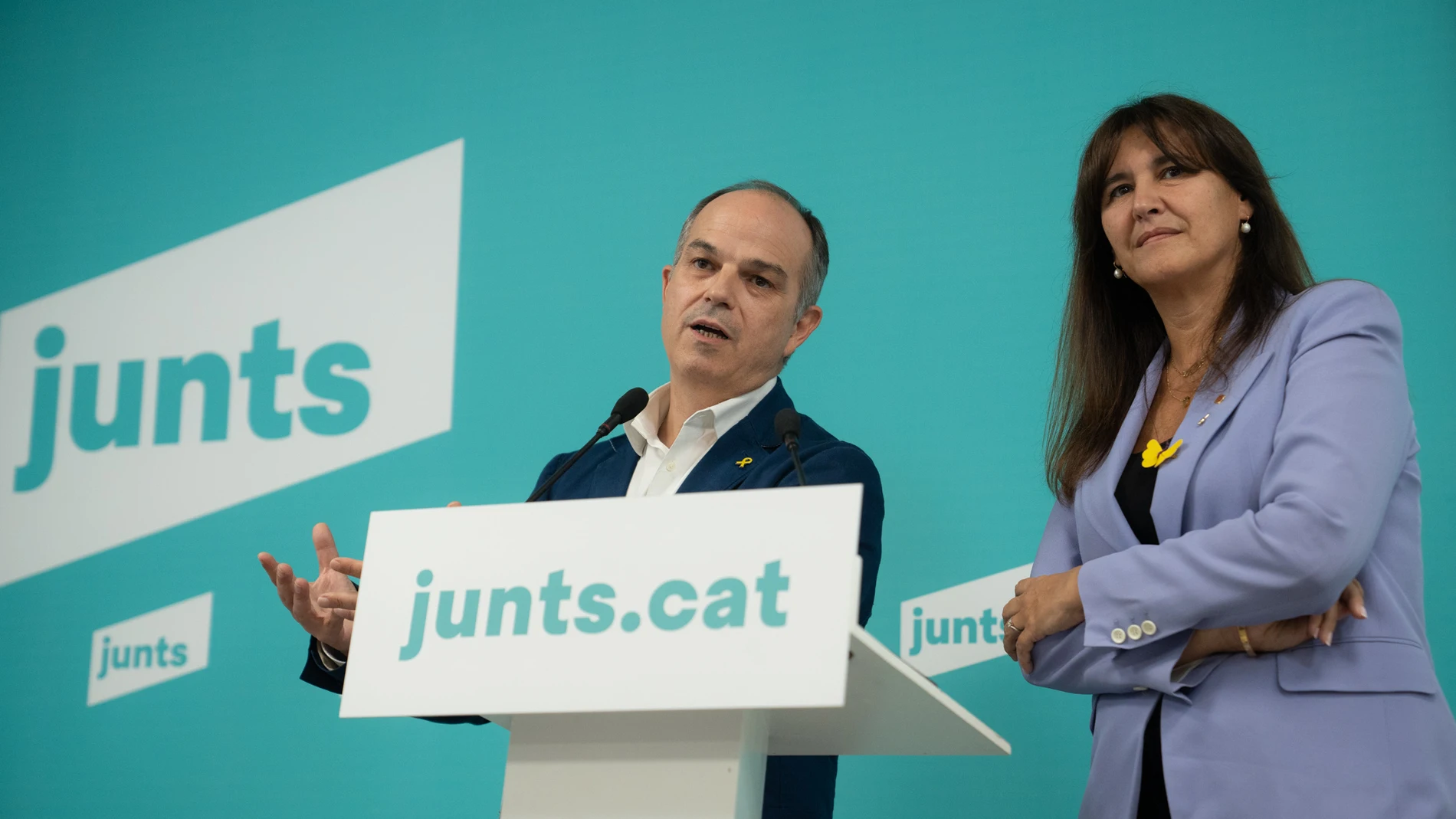 El secretario general de Junts, Jordi Turull, y la presidenta de Junts, Laura Borràs