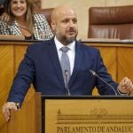 El portavoz adjunto del grupo parlamentario Vox en Andalucía, Rodrigo Alonso, en el Pleno del Parlamento