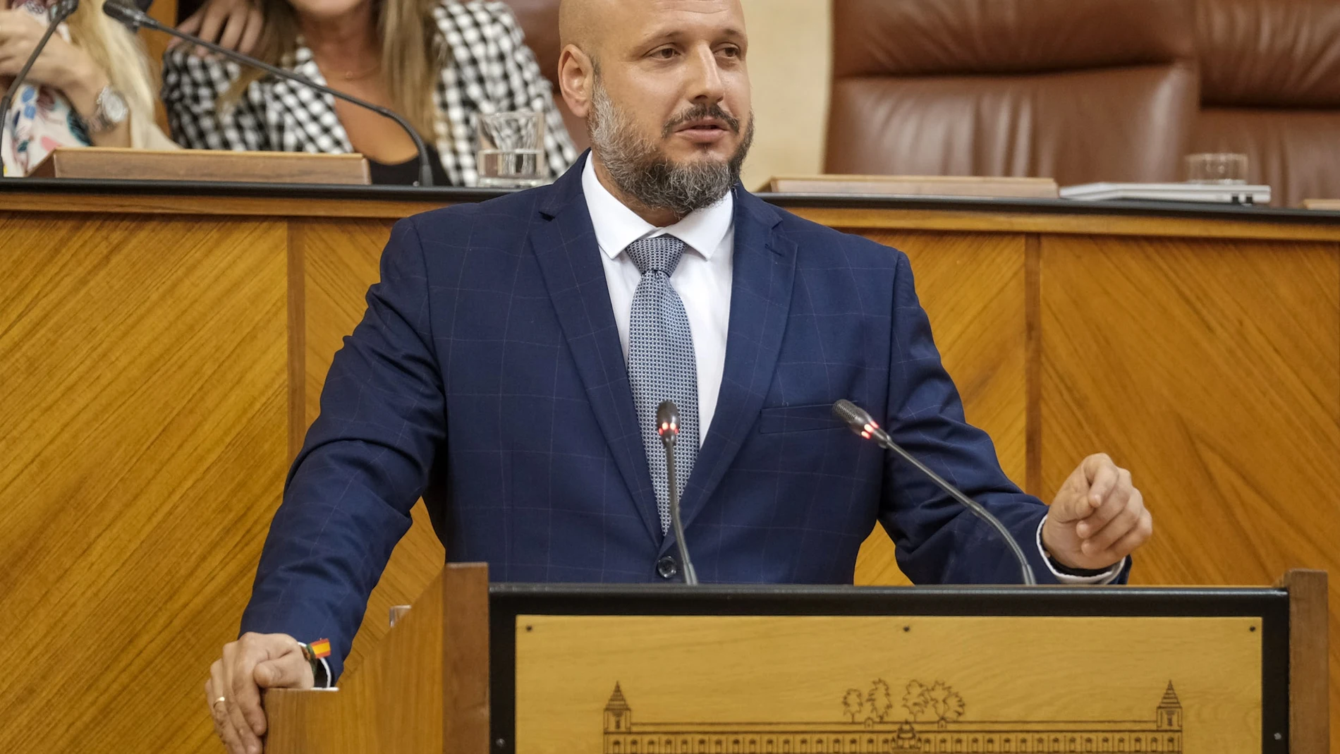 El portavoz adjunto del grupo parlamentario Vox en Andalucía, Rodrigo Alonso, en el Pleno del Parlamento