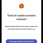 Brave preguntará al usuario si quiere bloquear las notificaciones de cookies.
