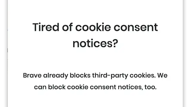 Brave preguntará al usuario si quiere bloquear las notificaciones de cookies.