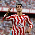Morata celebra el gol que marcó al Sevilla