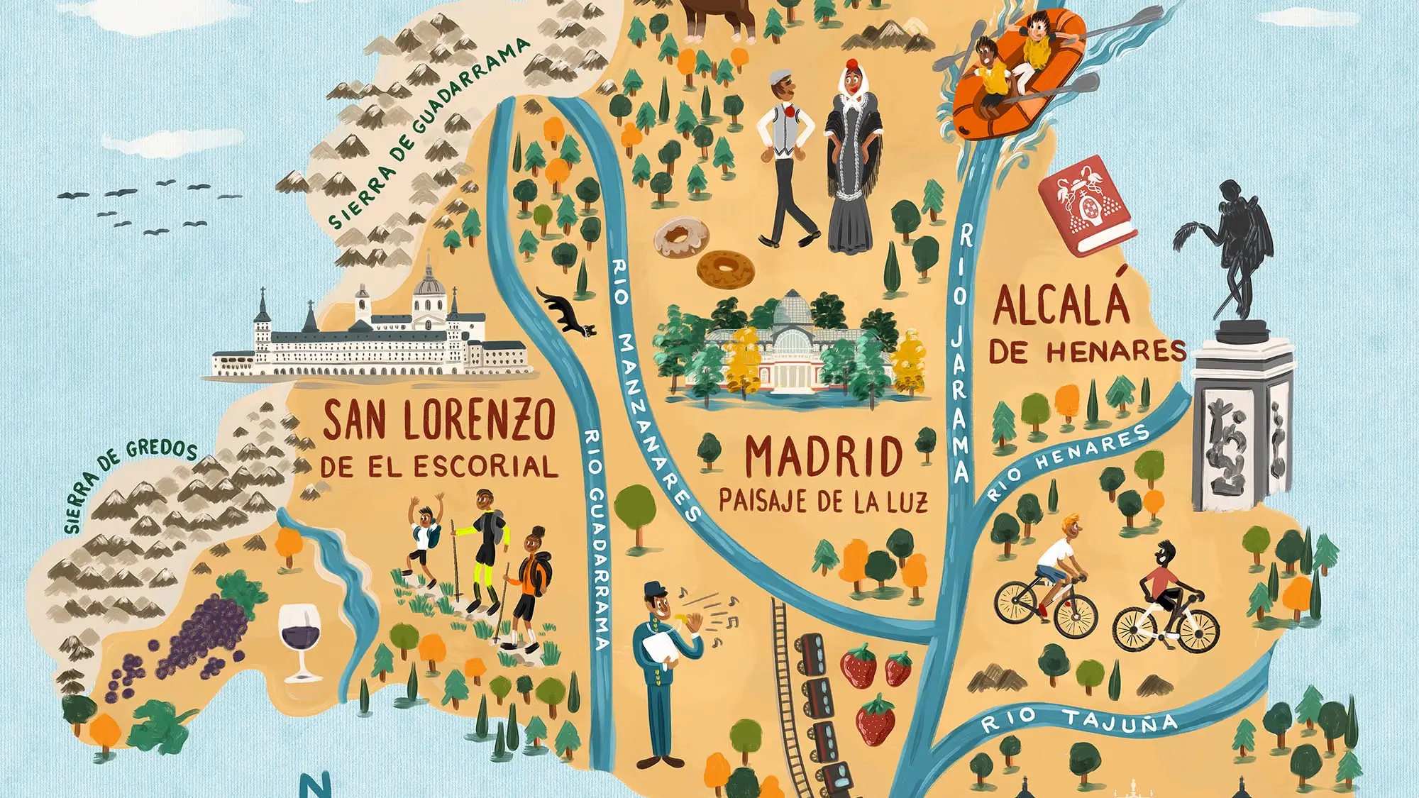 Mapa ilustrado con los rincones de Madrid declarados Patrimonio Mundial por la UNESCO