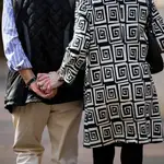 Imagen de una pareja de personas mayores de espaldas cogidos de la mano paseando por Madrid.