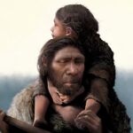 Representación de un neandertal con su hija
