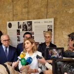 Rocío Blanco durante sus declaraciones a los medios