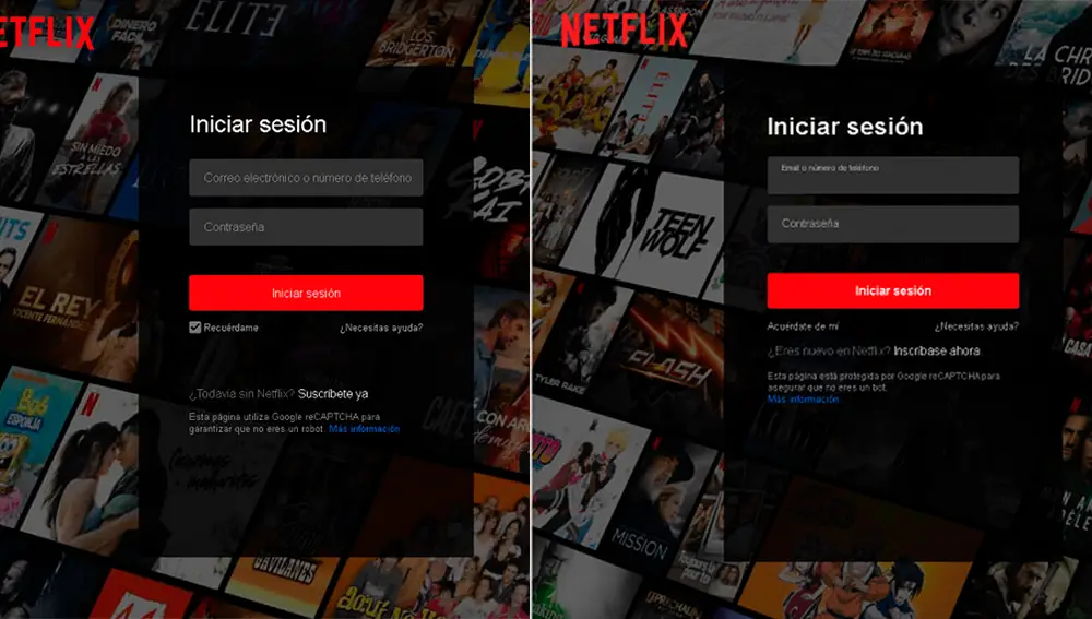 Web de Netflix a la izquierda y web fraudulenta a la derecha.