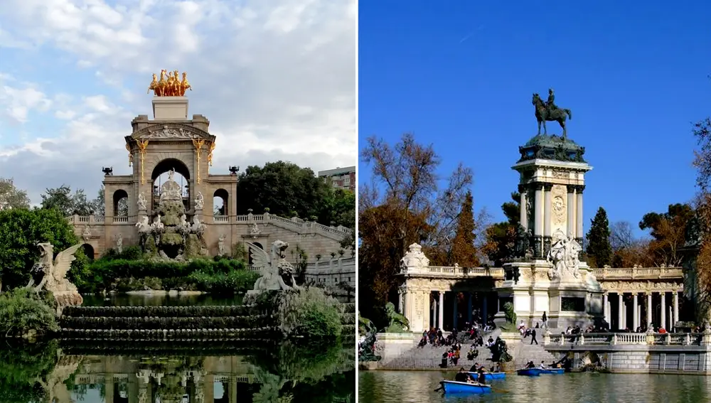 Parque Ciutadella en Barcelona y Parque del Retiro en Madrid.
